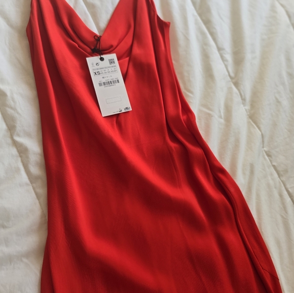 Zara long satin effect red slip dress XS - Picture 2 of 3